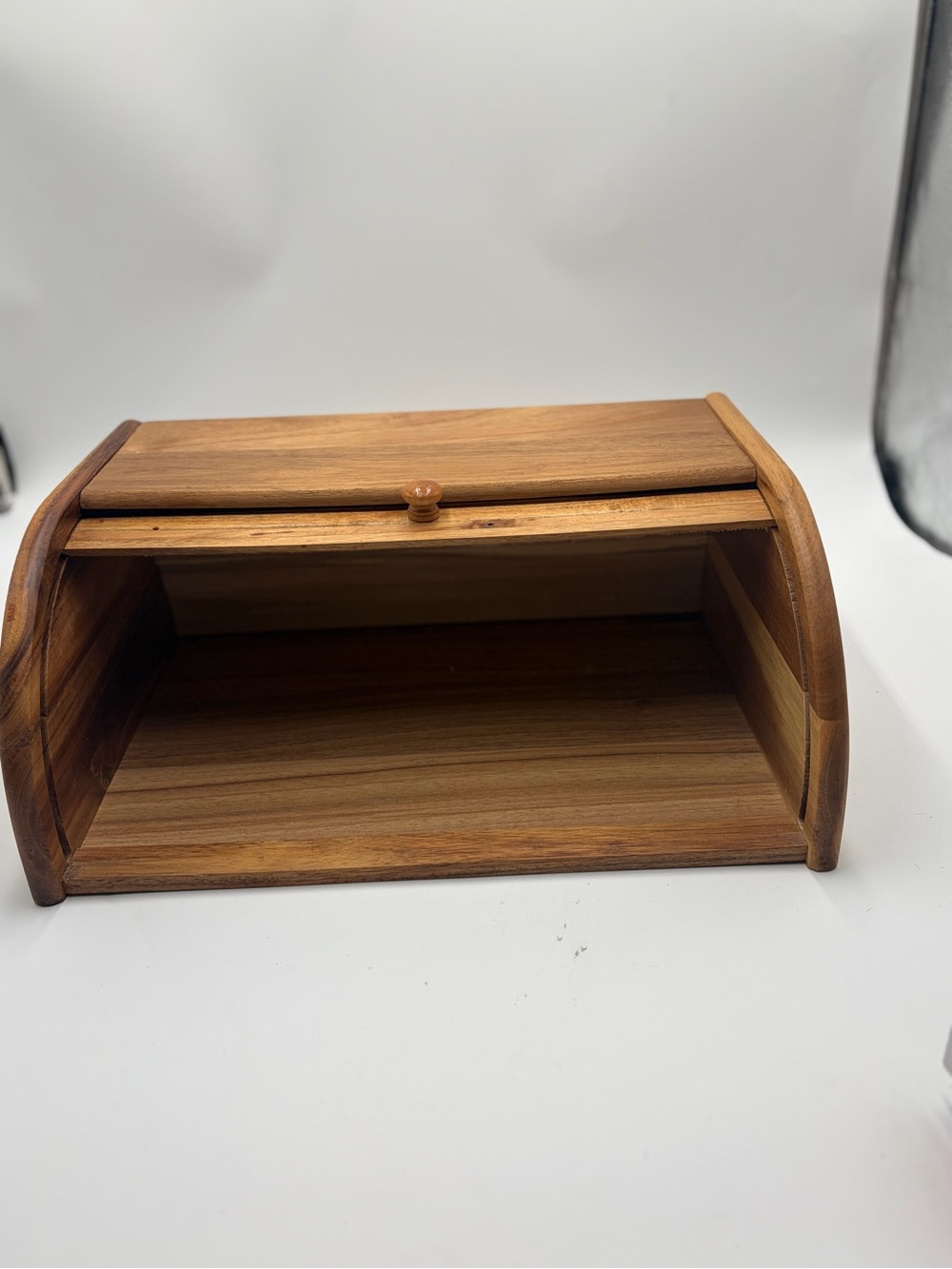 Wooden Bread Box with Roll-Top Lid - Natural Brown